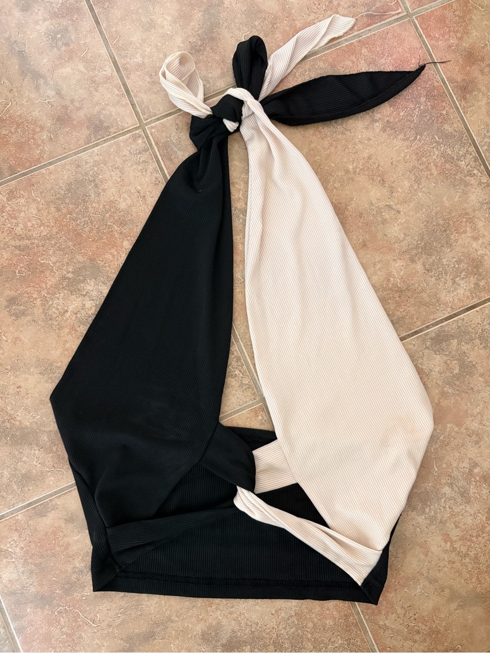 Women’s Two-Tone Black & Cream Halter Top